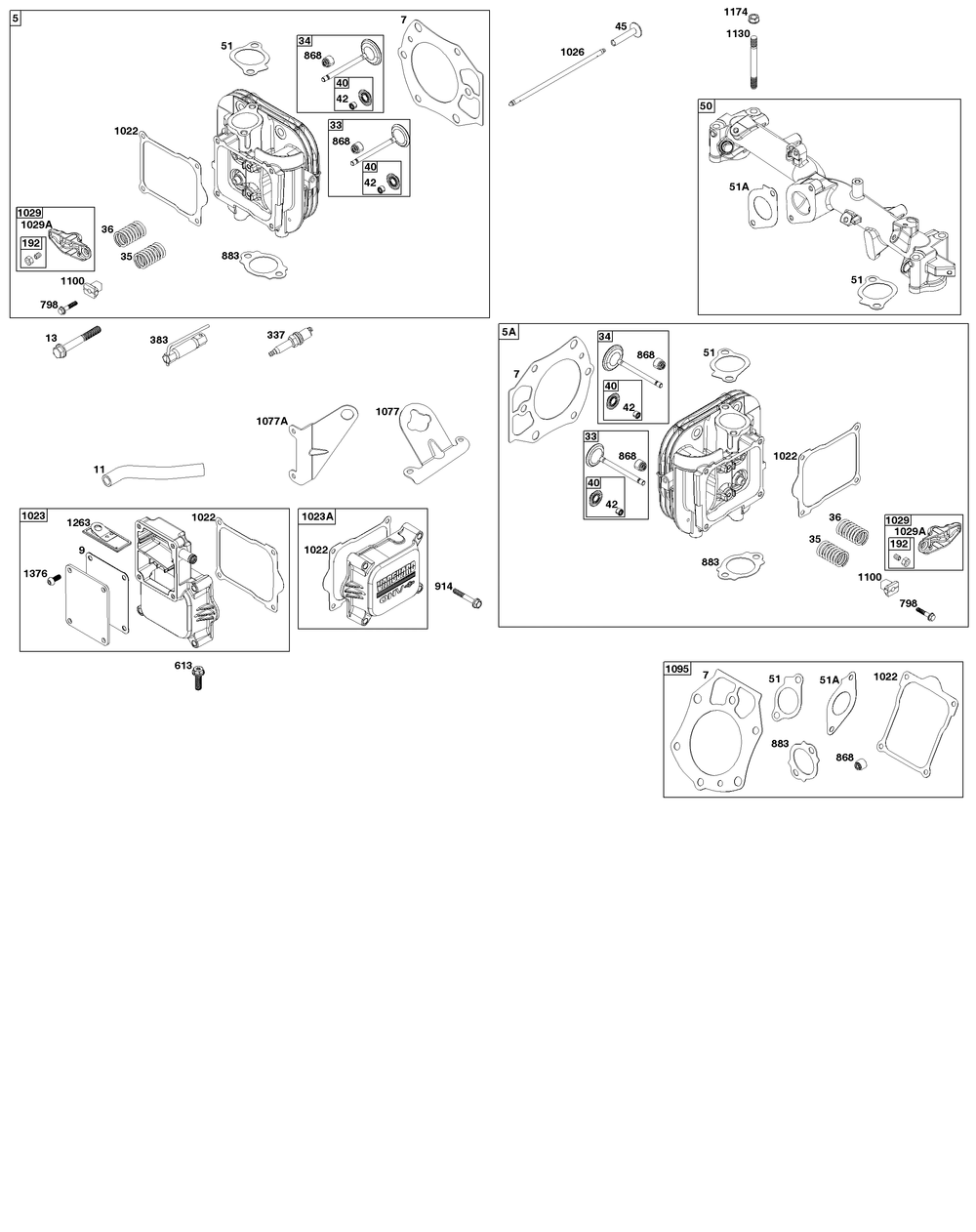 Cylinder Head Group Diagram and Parts List for 61E877-0112-J1 400000 - 699999 Briggs and Stratton Engine